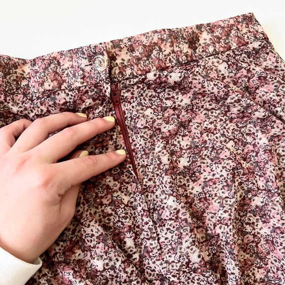 Vintage Ditsy Floral Midi Skirt 90s Boho Skater Pink Burgundy Small - Picture 8 of 8